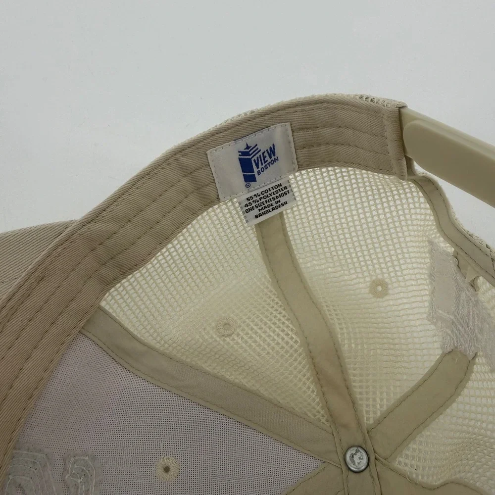 View Boston‎ BOS Tan Mesh Trucker Hat Snapback Baseball Cap Beige Mens OSFM